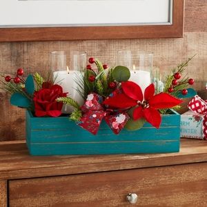 New Pioneer Woman Cheerful Rose Wood Box Hurricane Center Piece
